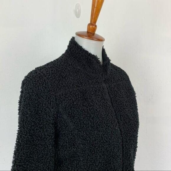 J Jill Black Sherpa Fleece Zip Up Jacket Coat XS Cozy Warm Winter Full Zip Layer - Picture 2 of 6